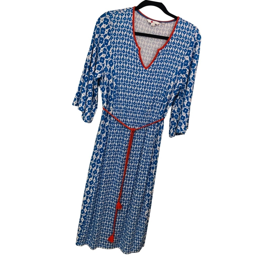 Boden Bella Jersey Midi Dress Boho Retro V-Neck Geometric Tassel Belt Womens 10P